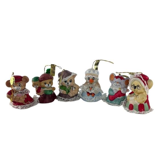 Jasco Caring Critters Chimer Bells Christmas Ornaments Set Of 6 Hand Painted - Picture 1 of 15